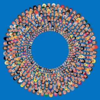 Lots of people's faces in concentric circles