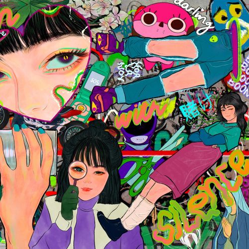 Pop art style faces with graffiti and vibrant colors by Koalanov