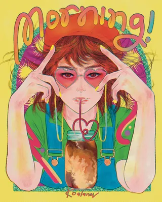 Morning coffee illustration with person sipping iced coffee by Koalanov