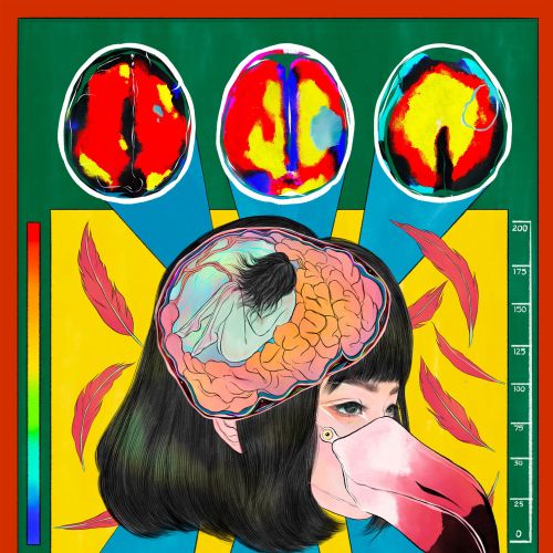 Surreal human head with brain and a flamingo beak by Koalanov