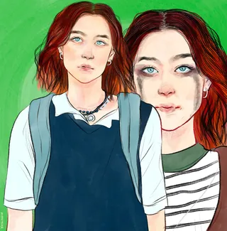 Double portrait of Lady Bird with red hair and blue eyes by Koalanov