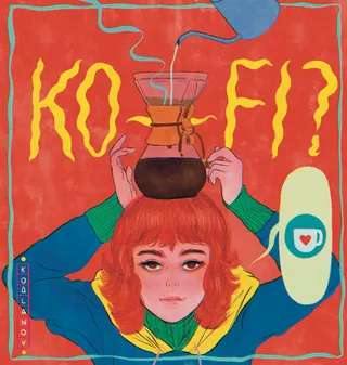 Illustration of a person holding a coffee carafe over their head by Koalanov