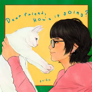 Illustration of person with glasses holding a white cat, by Koalanov