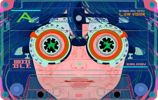 Digital art of a face wearing cassette tape glasses by Koalanov