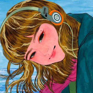 Illustration of a girl with headphones and flowing hair