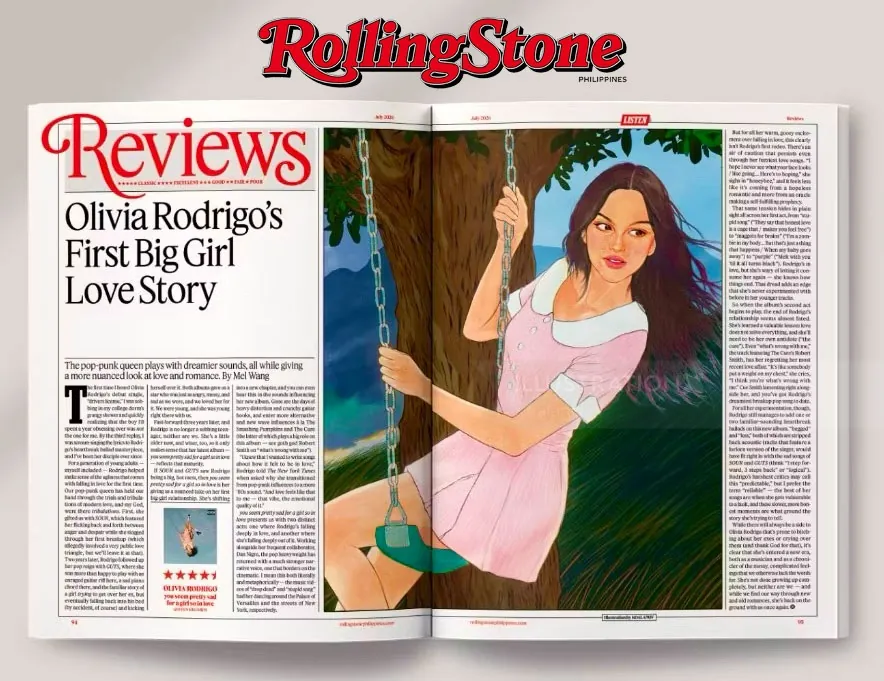Illustration d'Olivia Rodrigo sur la couverture de Rolling Stone Reviews (Koalanov).