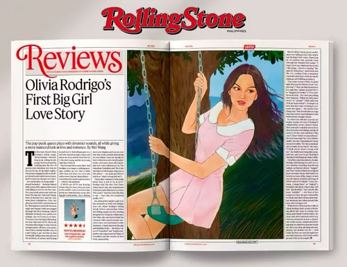 Illustration d'Olivia Rodrigo sur la couverture de Rolling Stone Reviews (Koalanov).