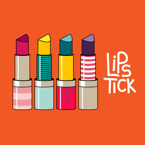 A spot illustration of some colourful and patterned lipstick cases.