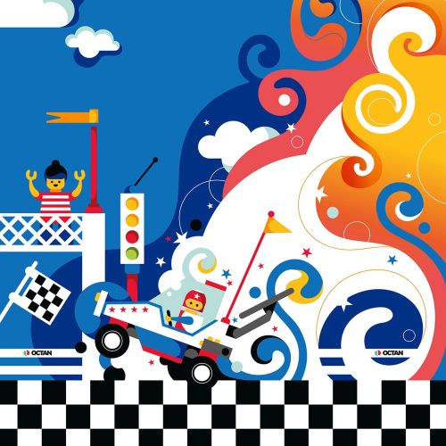 pop art style illustrated poster for the LEGO set Checkered Flag.