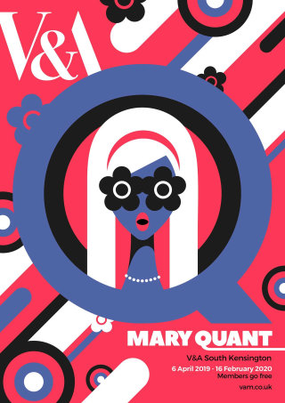 Desenhos de pôsteres para uma exposição da estilista dos anos 60, Mary Quant.