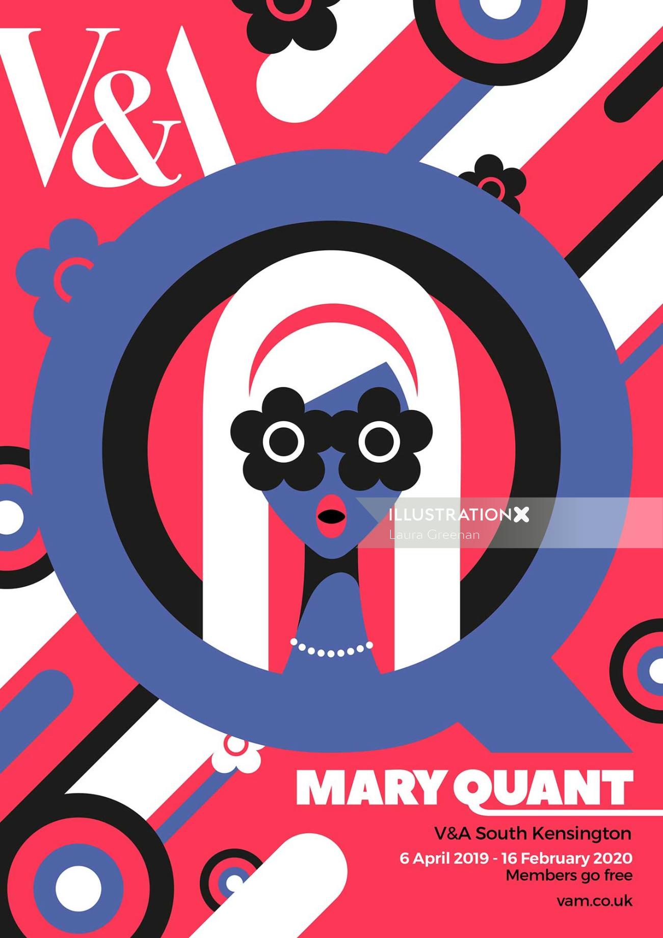 60年代のファッションデザイナー、メアリー・クォントの展覧会のポスターデザイン。