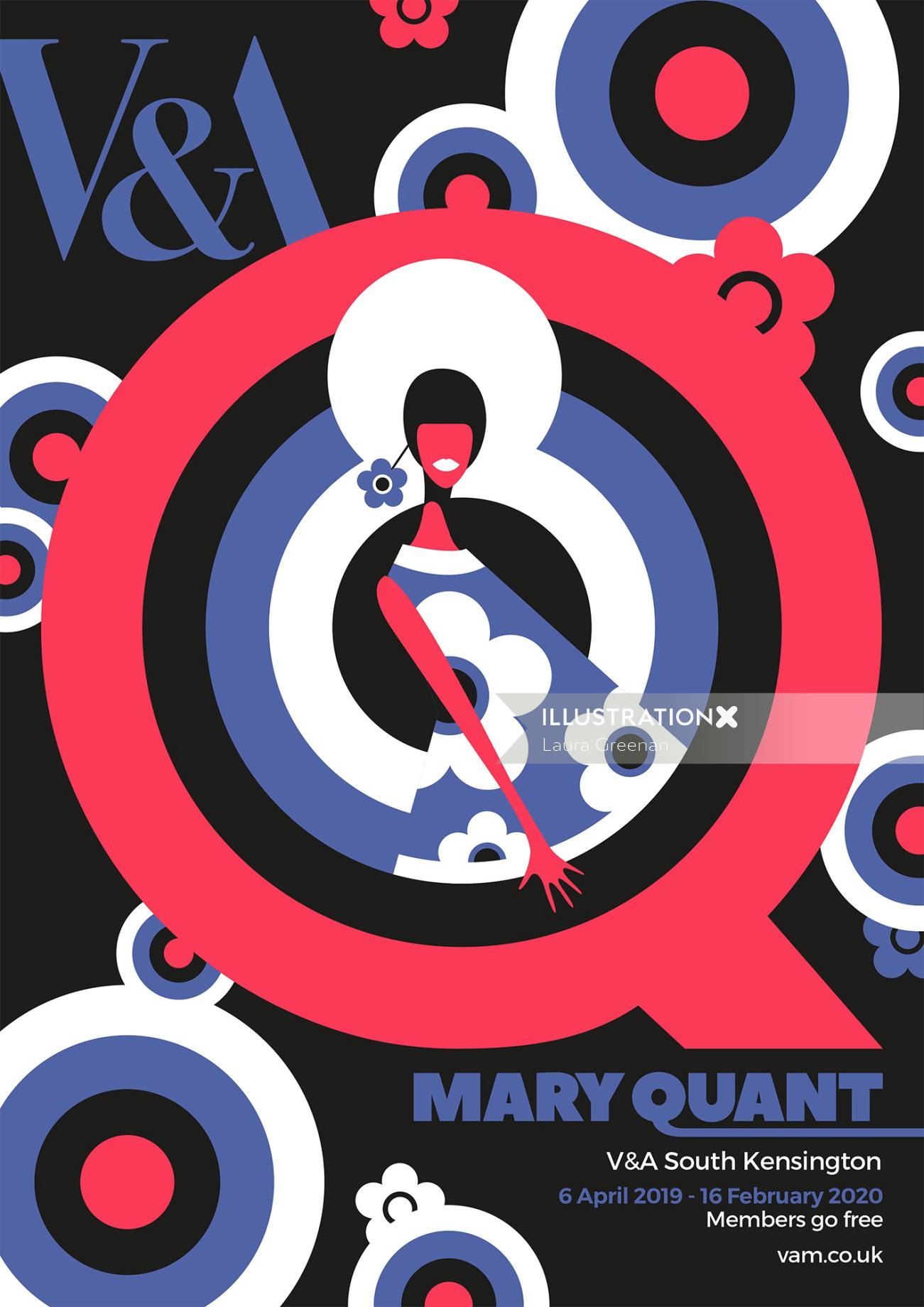 60年代のファッションデザイナー、メアリー・クォントの展覧会のポスターデザイン。