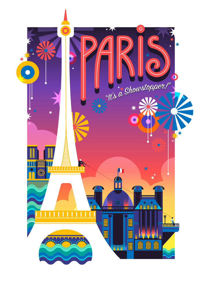 以流行艺术风格创作的法国巴黎旅行海报