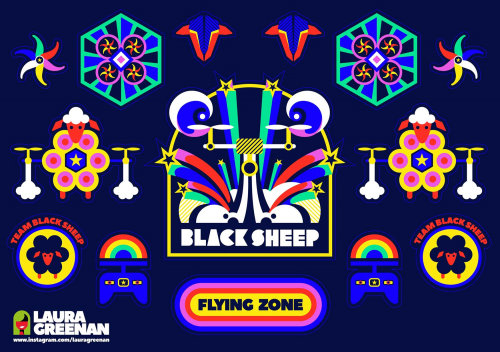 A colourful vibrant rainbow modern pop art style A5 sticker sheet for Black Sheep.