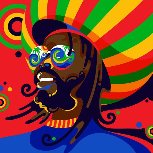 A vibrant pop art style reggae portrait illustration for Sauce Music.