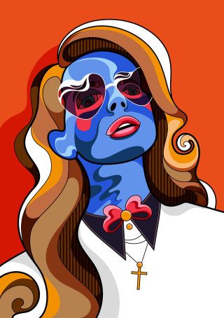Retrato de estilo psicodélico de la músico Lana Del Rey.