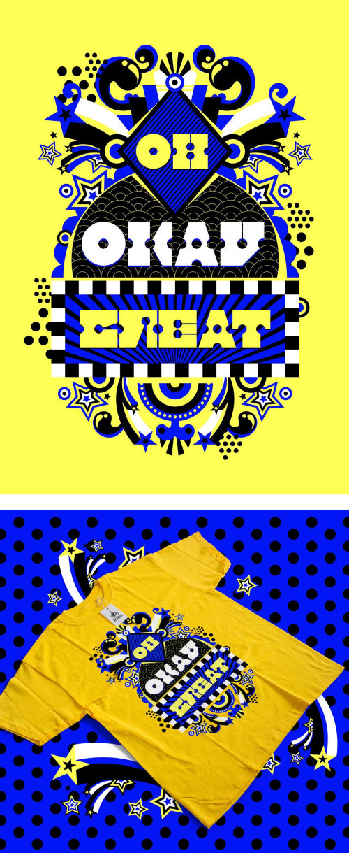 A vibrant typographic illustration design of OH OKAY GREAT.