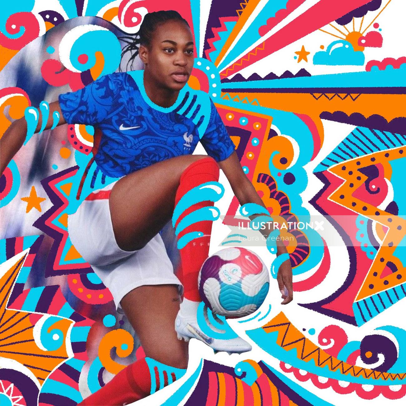 2022 年女子ユーロ サッカー トーナメントのグラフィック イラスト