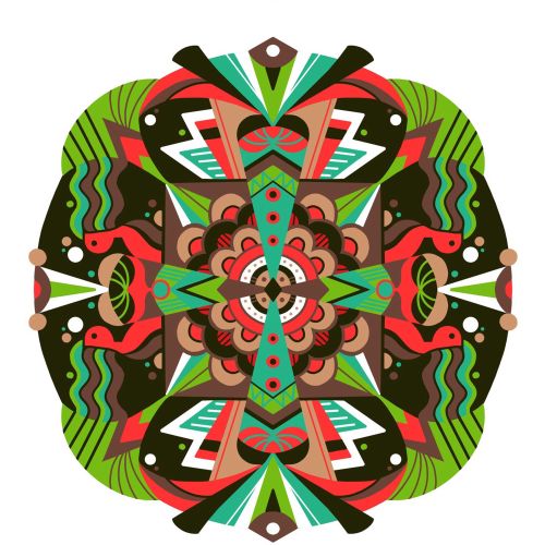 A trio of bright, vibrant, fun, maximalist, pop art style kaleidoscope effect designs.