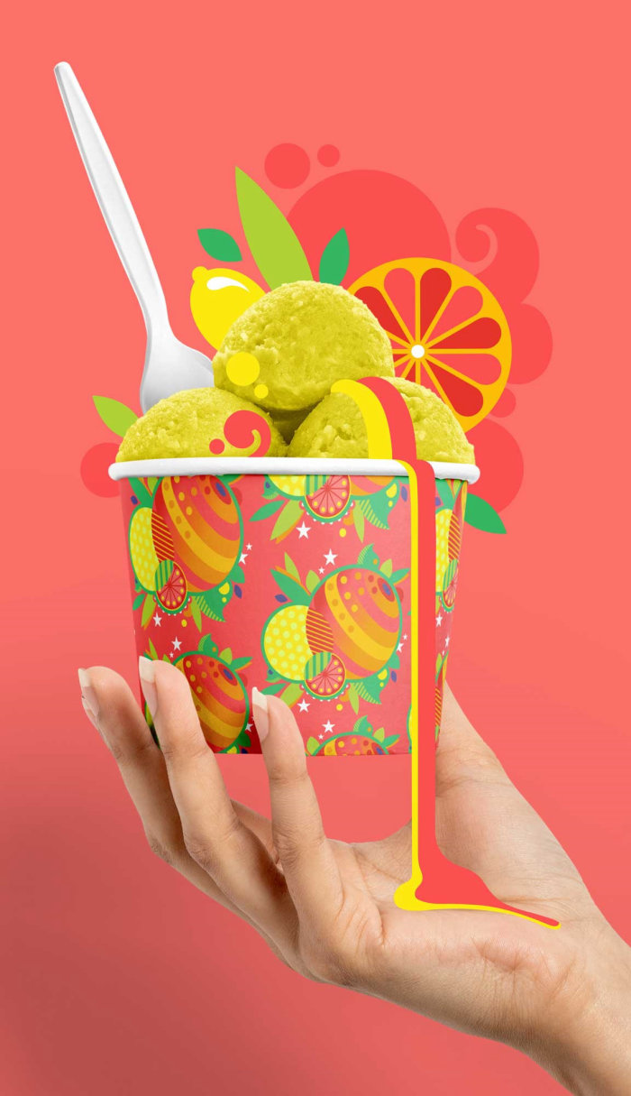 冰淇淋桶的矢量水果图案