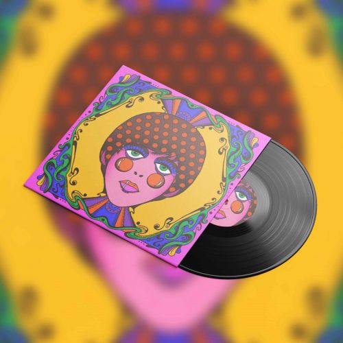 Psychedelic portrait illustration of a person with patterned moptop hair