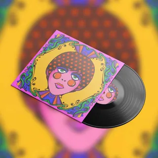 Psychedelic portrait illustration of a person with patterned moptop hair