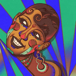 Colorful psychedelic portrait of Josephine Baker with Art Deco patterns