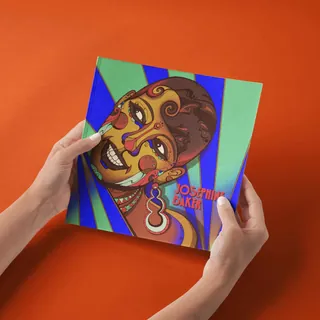 Colorful psychedelic portrait of Josephine Baker on bright background