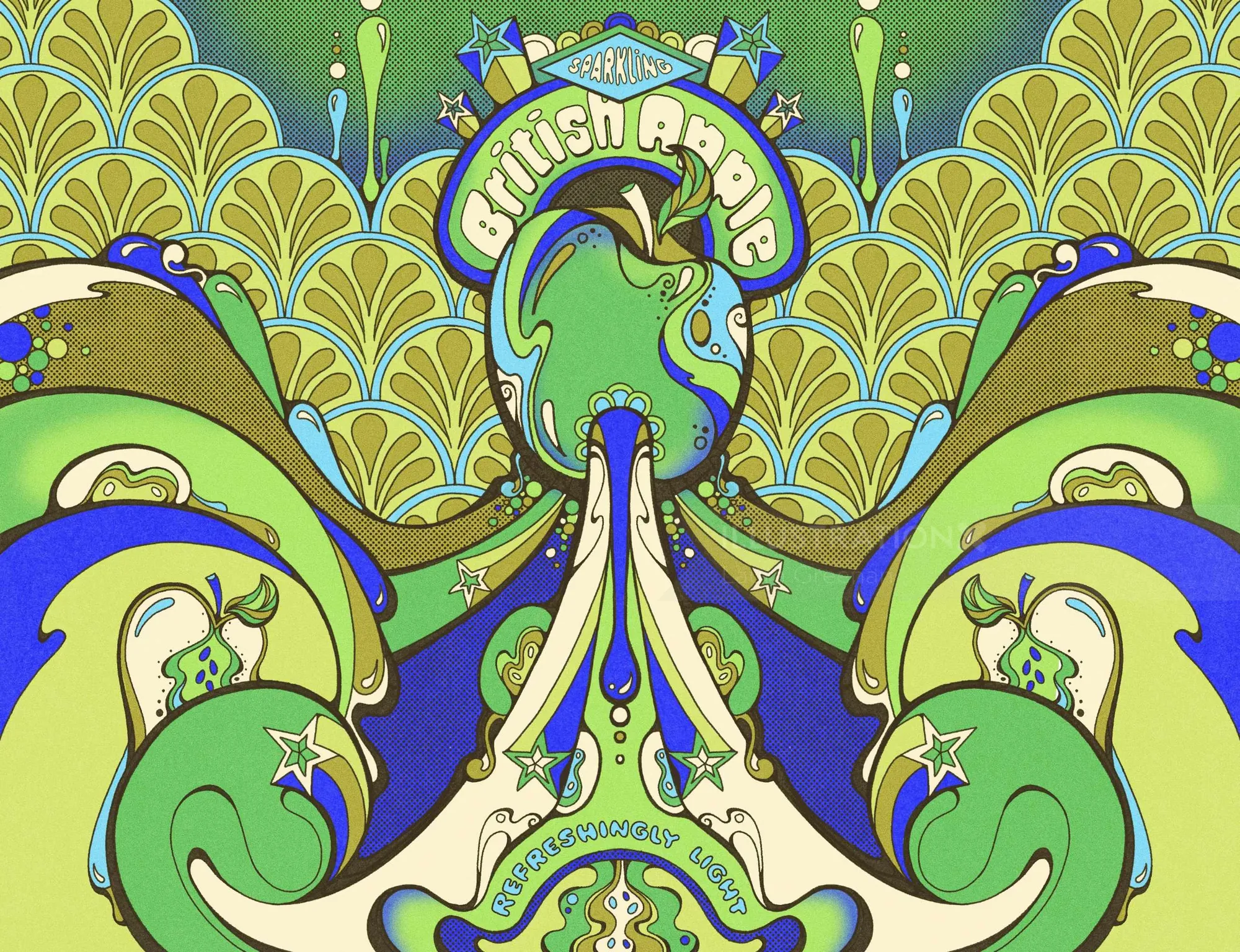 Psychedelic British Apple drink can artwork by Laura Greenan