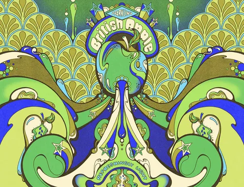 Psychedelic British Apple drink can artwork by Laura Greenan