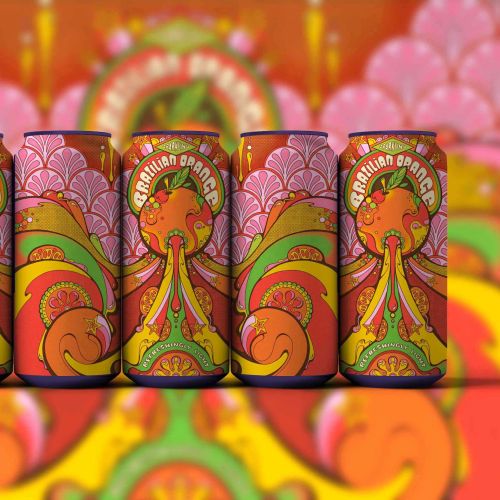 Psychedelic Brazilian Orange drink can design by Laura Greenan