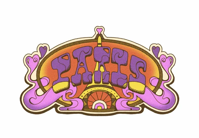 Retro travel sticker with Paris lettering and Eiffel Tower illustration