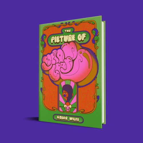 Retro psychedelic book cover of The Picture of Dorian Gray with floral patterns