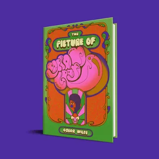 Retro psychedelic book cover of The Picture of Dorian Gray with floral patterns