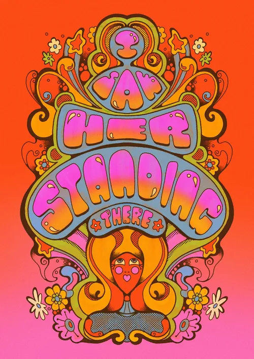 Psychedelic 1960s style illustration of Beatles song by Laura Greenan