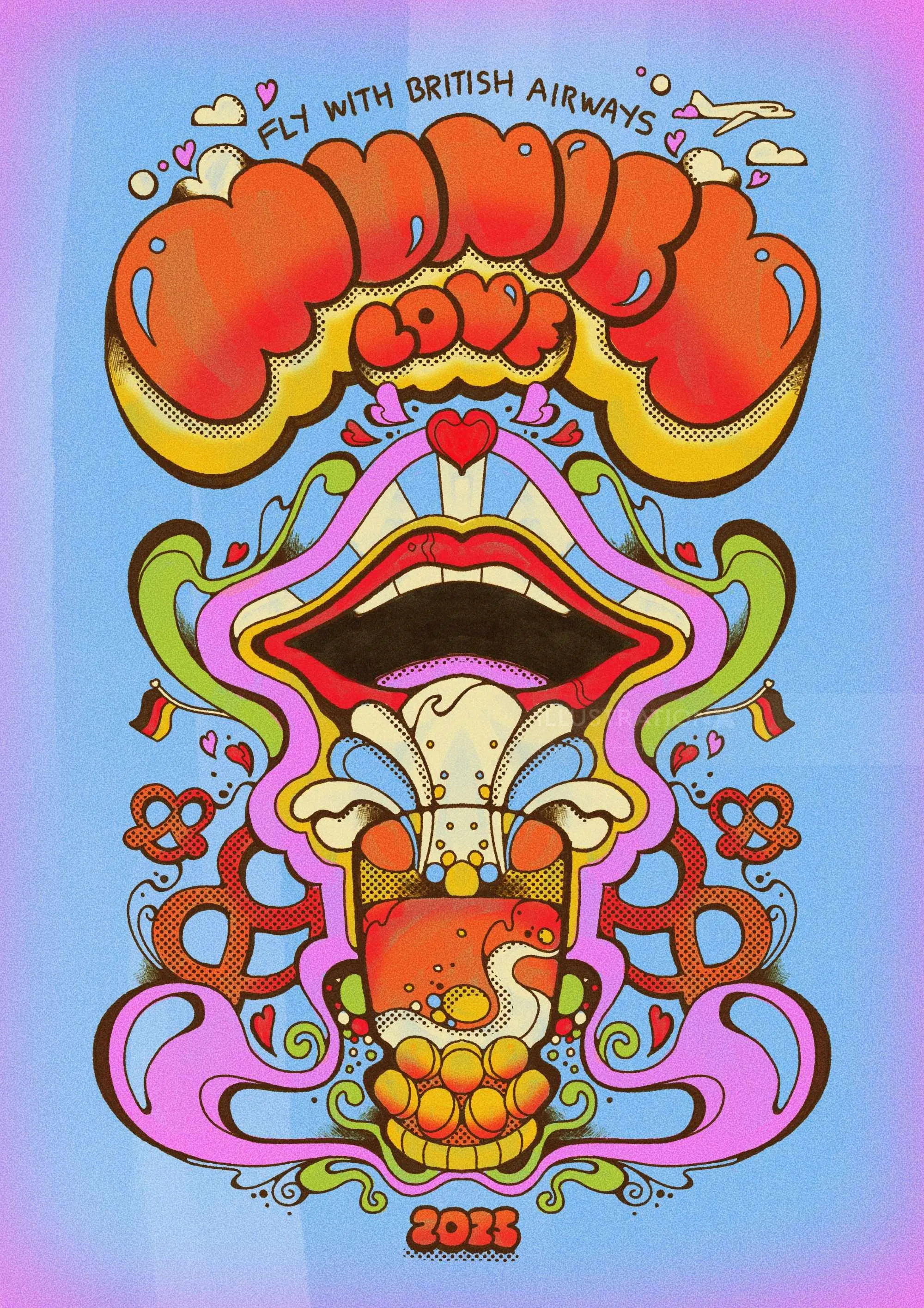 Psychedelische Bierillustration zur Werbung für München, von Laura Greenan