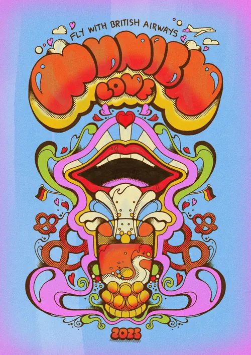 Psychedelic beer illustration promoting Munich, by Laura Greenan