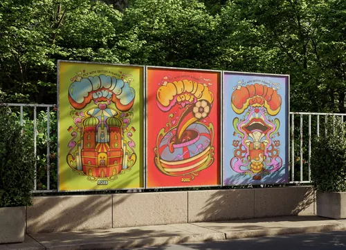 Psychedelic 1960s style travel posters advertising Munich by Laura Greenan