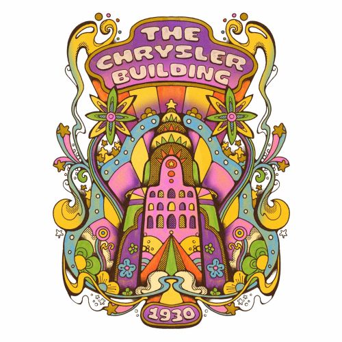 Psychedelic 1960s style Chrysler Building illustration by Laura Greenan