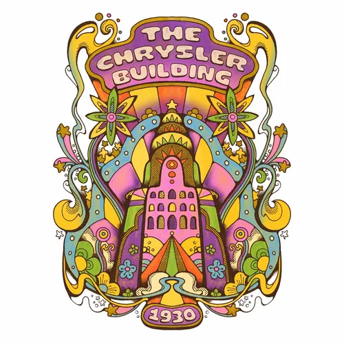 Psychedelic 1960s style Chrysler Building illustration by Laura Greenan