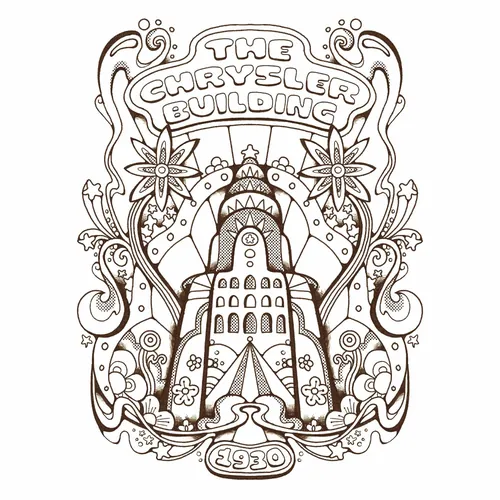 Black and white Art Deco Chrysler Building illustration by Laura Greenan