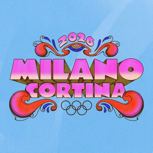Milano Cortina 2026 Winter Olympics logo with psychedelic 1960s style by Laura Greenan