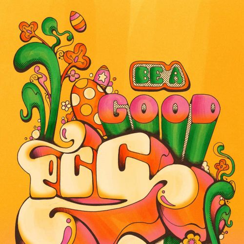 Colorful hand-drawn Easter typography with eggs and floral designs by Laura Greenan
