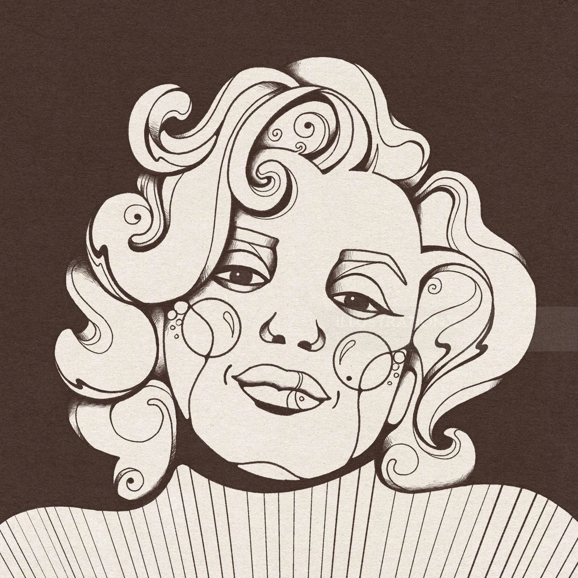 Psychedelic black-and-white Marilyn Monroe portrait by Laura Greenan