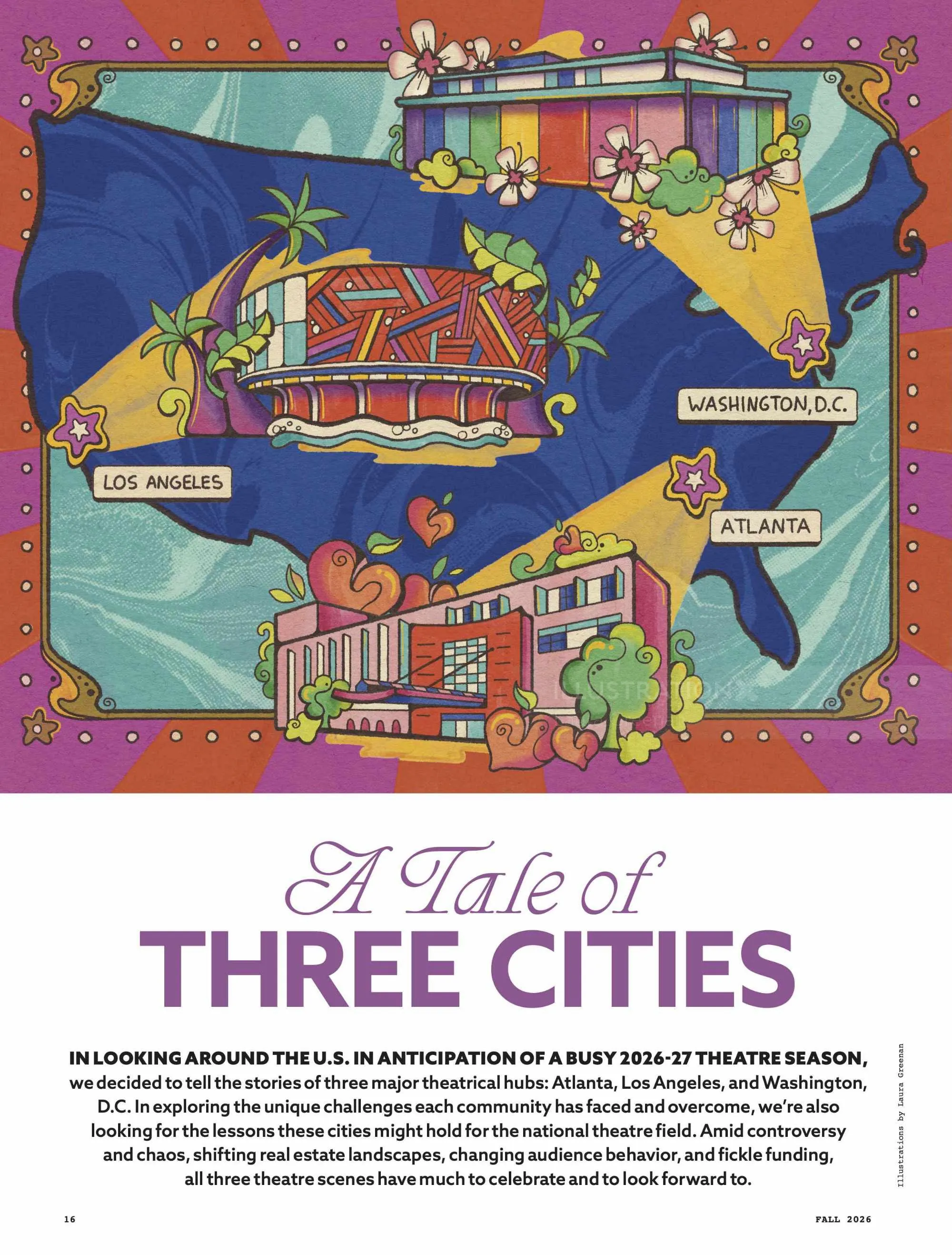 Laura Greenan Illustration des théâtres de Los Angeles, Atlanta et Washington, D.C.