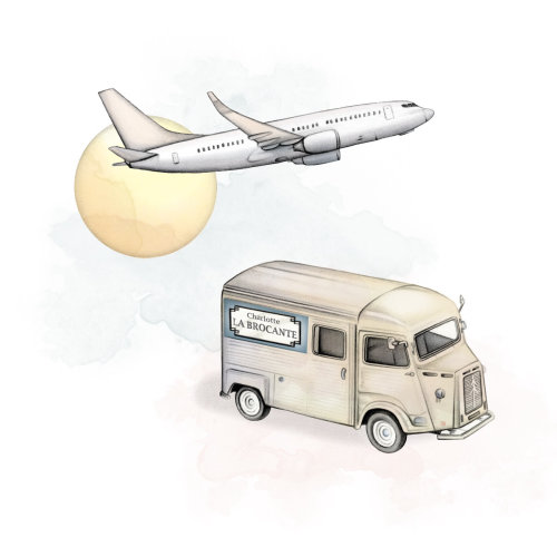 Dibujo de autobuses y aviones