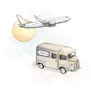 Desenho de ônibus e avião