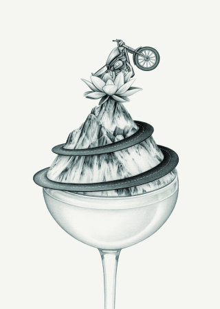 禅与摩托车维修艺术的鸡尾酒插画