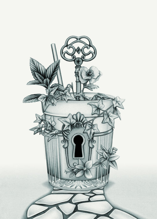 Ilustración de cóctel &#39;El jardín secreto&#39; de Seagram&#39;s Garden