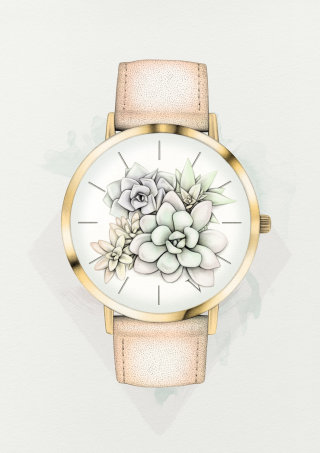Ilustração em aquarela de relógio floral de Lauren Mortimer